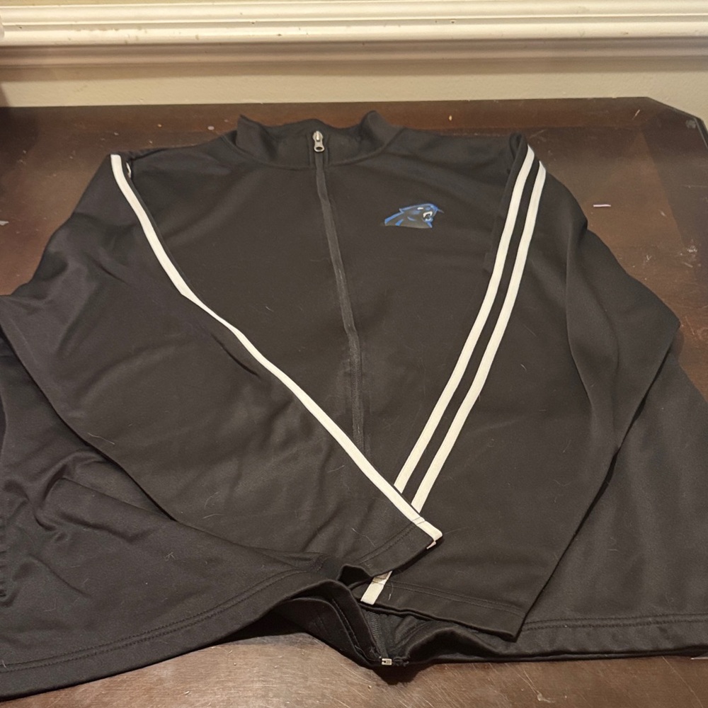 Black Full-Zip Sweater with White Stripes